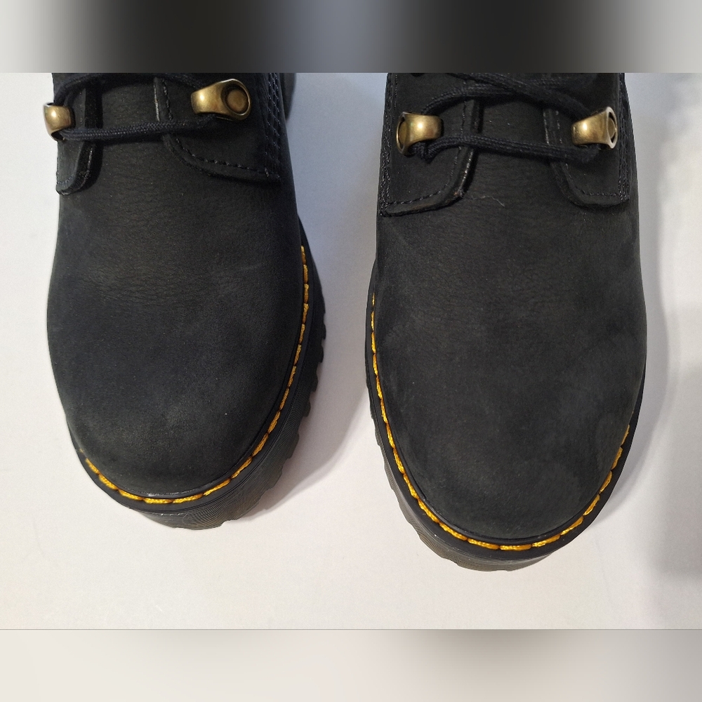 💎NWOB Dr. Martens "Leona" Black Suede Combat Heeled Boots - Picture 4 of 16